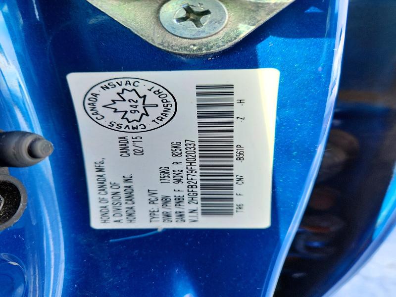 2015 Honda Civic Se 4dr მანქანა იყიდება აუქციონზე, vin: 2HGFB2F79FH020337, აუქციონის ნომერი: 47942036
