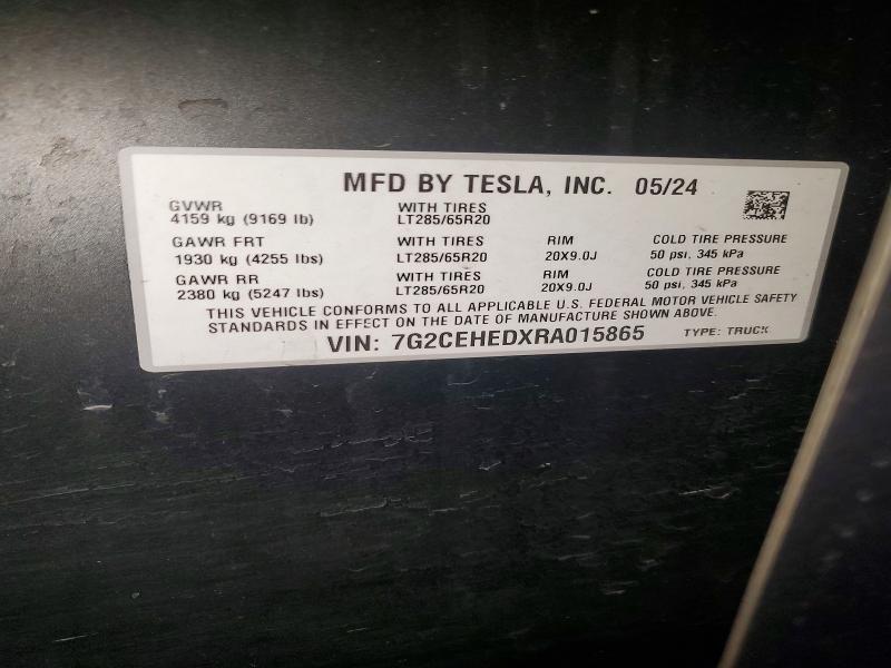 2024 Tesla Cybertruck მანქანა იყიდება აუქციონზე, vin: 7G2CEHEDXRA015865, აუქციონის ნომერი: 48843046