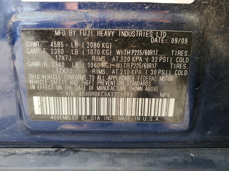 Продажа на аукционе авто 2010 Subaru Outback, vin: 4S4BRBKC0A3329889, номер лота: 50273006