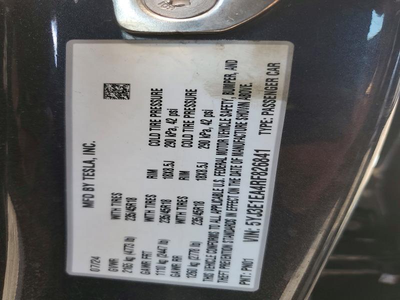 51171806 :رقم المزاد ، 5YJ3E1EA4RF826841 vin ، 2024 Tesla Model 3 مزاد بيع
