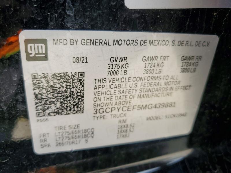 Aukcja sprzedaży 2021 Chevrolet Silverado, vin: 3GCPYCEF5MG439881, numer aukcji: 49220876