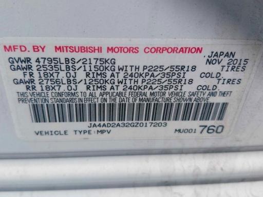 Aukcja sprzedaży 2016 Mitsubishi Outlander, vin: JA4AD2A32GZ017203, numer aukcji: 48629236