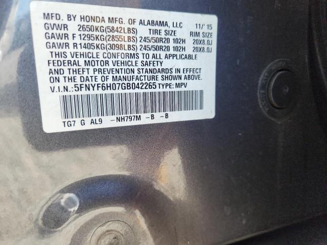 51697236 :رقم المزاد ، 5FNYF6H07GB042265 vin ، 2016 Honda Pilot مزاد بيع