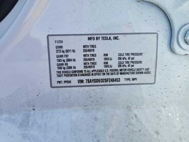 Продаж на аукціоні авто 2025 Tesla Model Y, vin: 7SAYGDED2SF248453, номер лоту: 50677666
