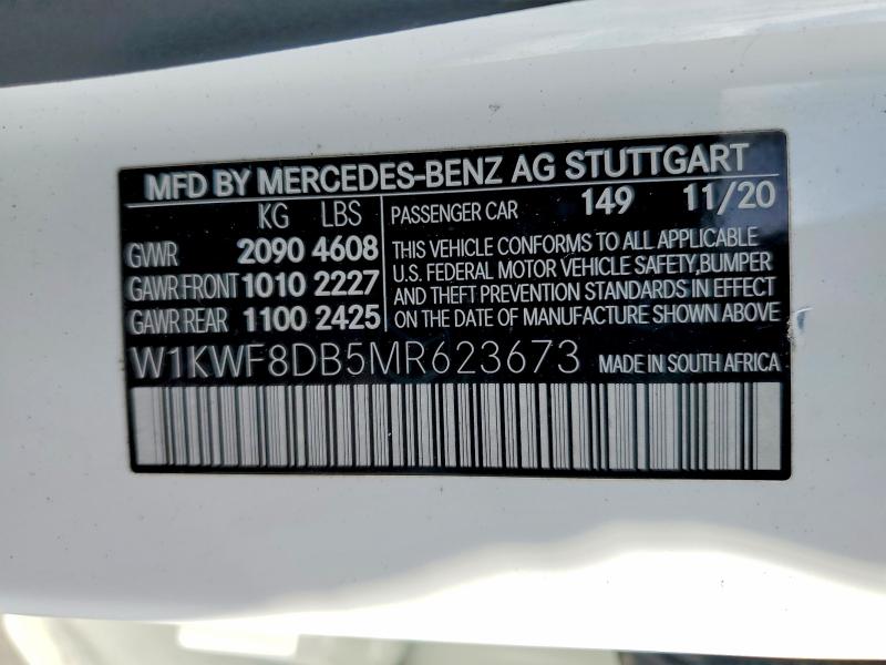 Продажа на аукционе авто 2021 Mercedes-benz C, vin: W1KWF8DB5MR623673, номер лота: 49302316