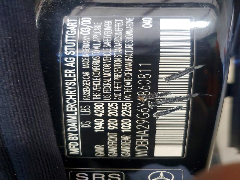 Aukcja sprzedaży 2000 Mercedes-benz C, vin: WDBHA29G6YA860811, numer aukcji: 49868076