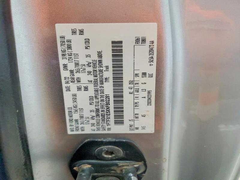 2022 Ford F150 მანქანა იყიდება აუქციონზე, vin: 1FTFX1E5XNFB02281, აუქციონის ნომერი: 50361616