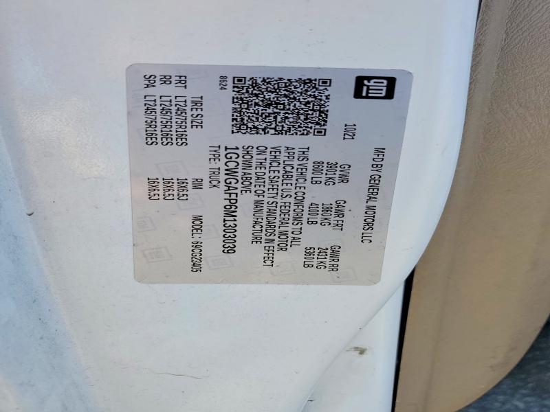 Aukcja sprzedaży 2021 Chevrolet Express G2500, vin: 1GCWGAFP6M1303039, numer aukcji: 47158806