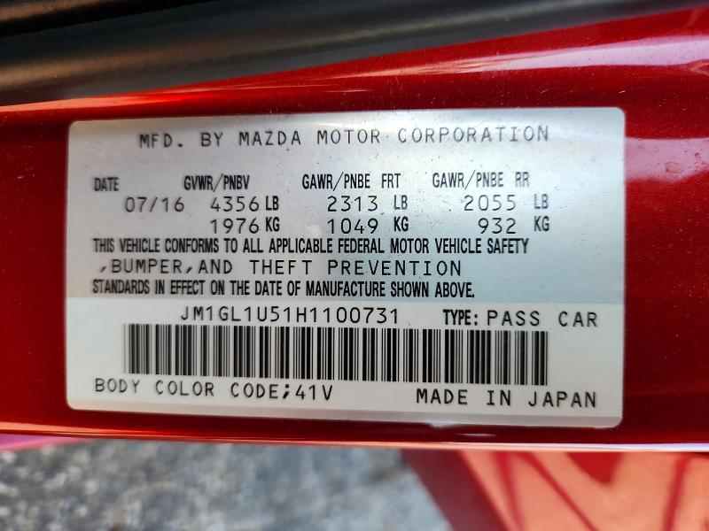 Продажа на аукционе авто 2017 Mazda 6, vin: JM1GL1U51H1100731, номер лота: 50737266