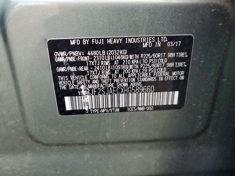 Продажа на аукционе авто 2017 Subaru Forester, vin: JF2SJAECXHG589660, номер лота: 50838036