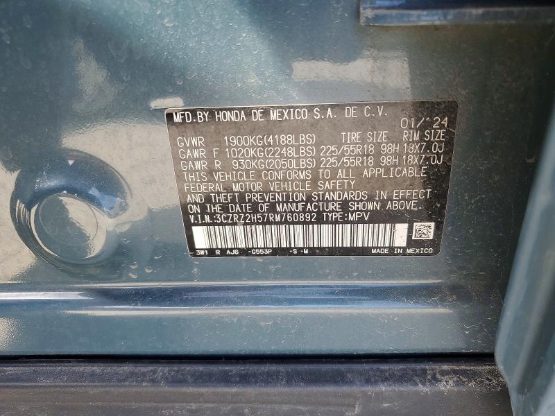 2024 Honda Hr-v მანქანა იყიდება აუქციონზე, vin: 3CZRZ2H57RM760892, აუქციონის ნომერი: 51376976