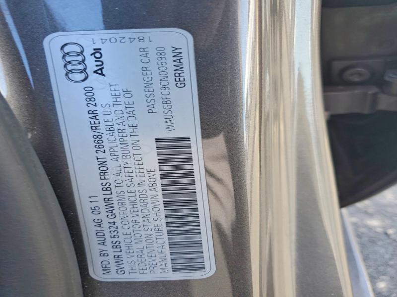49908806 :رقم المزاد ، WAUSGBFC9CN005980 vin ، 2012 Audi A7 مزاد بيع