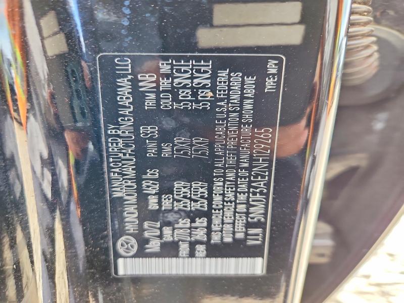 47643496 :رقم المزاد ، 5NMJF3AE2NH129265 vin ، 2022 Hyundai Tucson مزاد بيع
