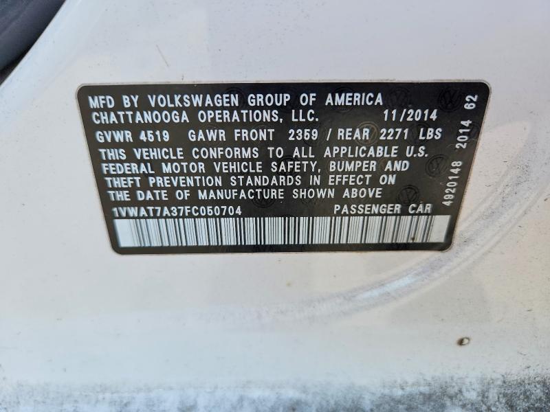 Продаж на аукціоні авто 2015 Volkswagen Passat, vin: 1VWAT7A37FC050704, номер лоту: 50318066