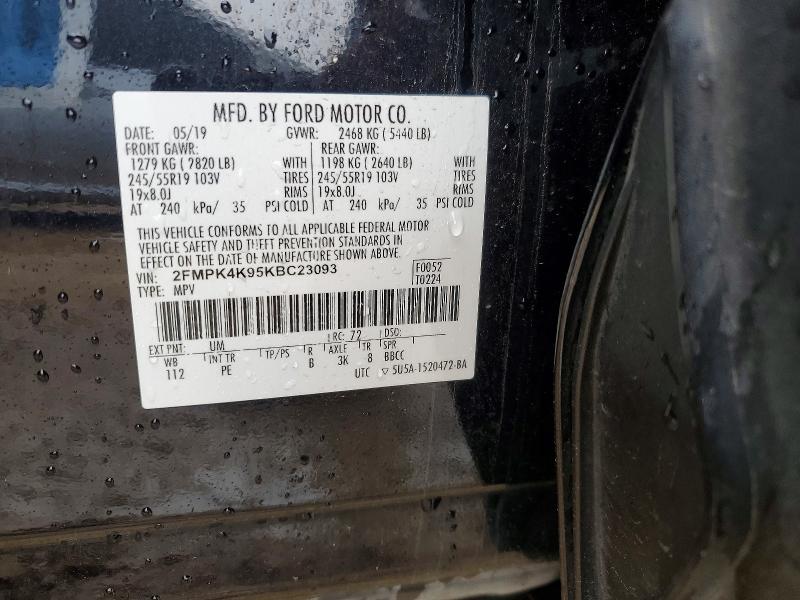 Aukcja sprzedaży 2019 Ford Edge, vin: 2FMPK4K95KBC23093, numer aukcji: 50549516