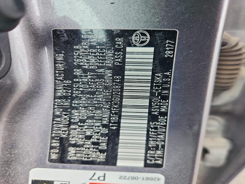 2016 Toyota Camry მანქანა იყიდება აუქციონზე, vin: 4T1BF1FK3GU208748, აუქციონის ნომერი: 49050246