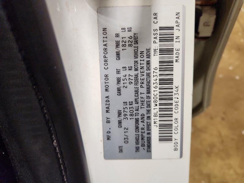 50625136 :رقم المزاد ، JM1BL1W80C1634376 vin ، 2012 Mazda 3 مزاد بيع