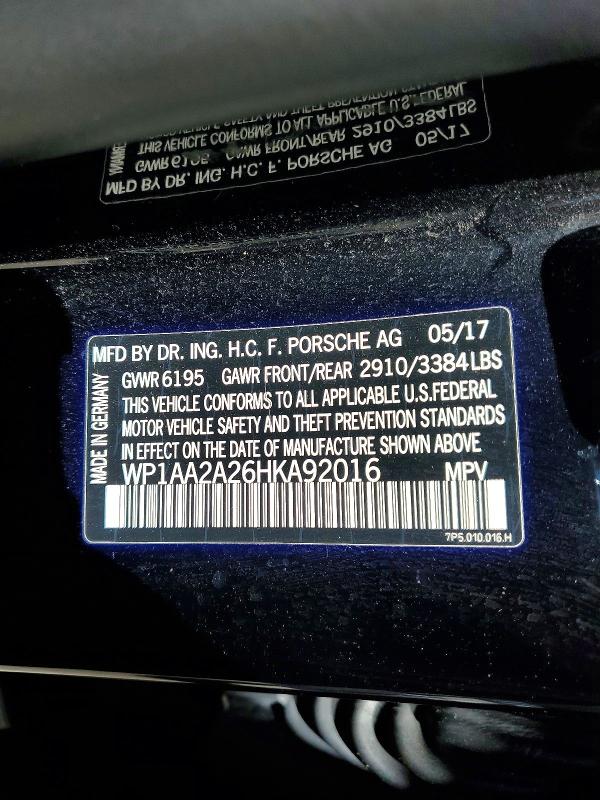 2017 Porsche Cayenne მანქანა იყიდება აუქციონზე, vin: WP1AA2A26HKA92016, აუქციონის ნომერი: 50593796