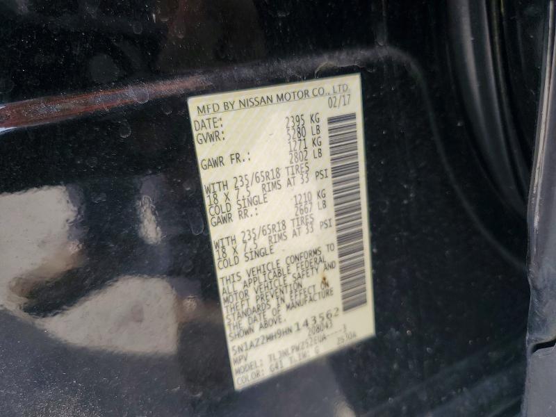 48515506 :رقم المزاد ، 5N1AZ2MH9HN143562 vin ، 2017 Nissan Murano مزاد بيع