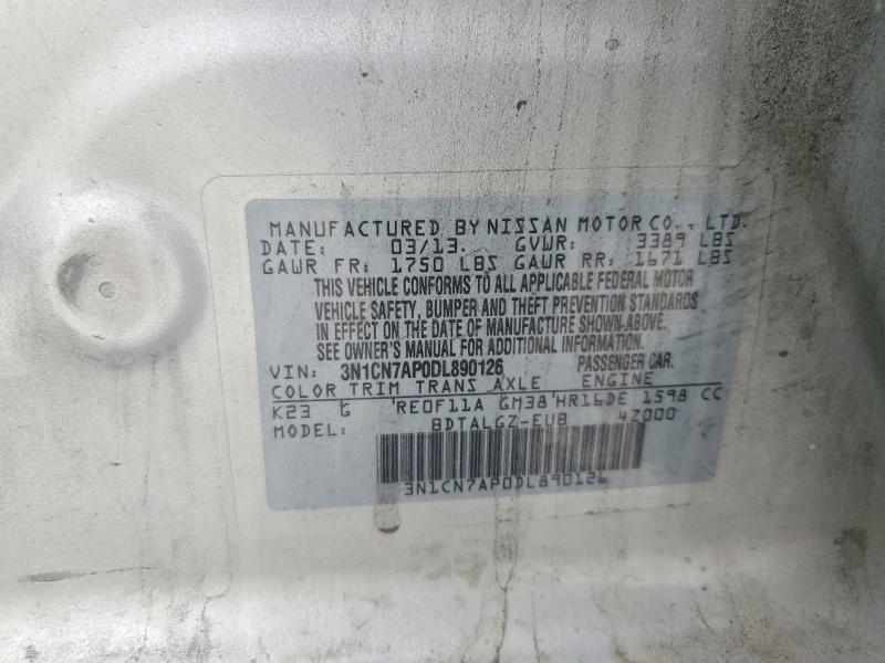 49323226 :رقم المزاد ، 3N1CN7AP0DL890126 vin ، 2013 Nissan Versa مزاد بيع