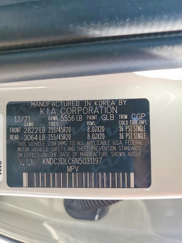 51874856 :رقم المزاد ، KNDC3DLC6N5031197 vin ، 2022 Kia Ev6 مزاد بيع
