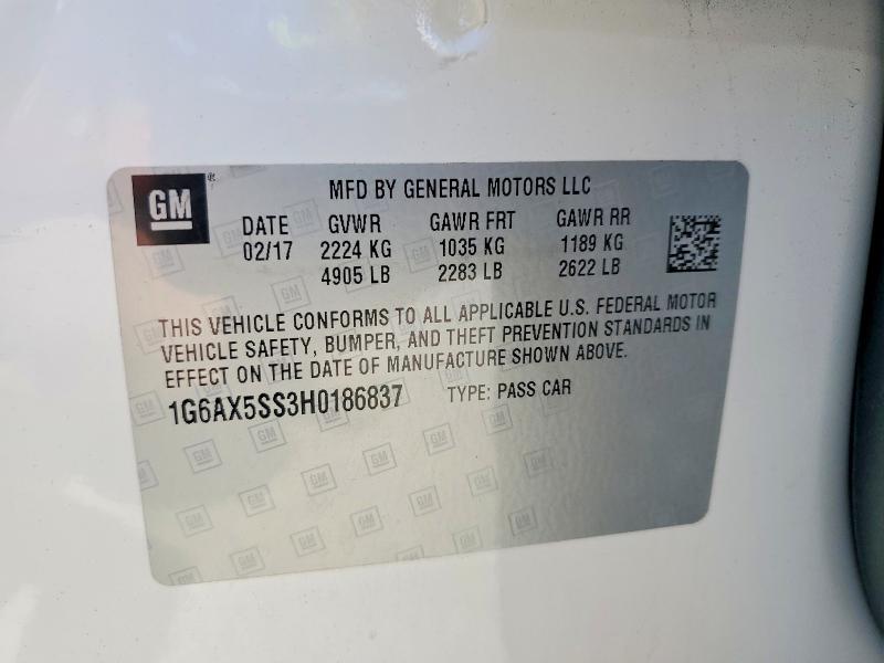 Продаж на аукціоні авто 2017 Cadillac Cts, vin: 1G6AX5SS3H0186837, номер лоту: 52026896