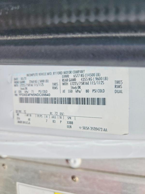 2022 Ford Econoline მანქანა იყიდება აუქციონზე, vin: 1FDXE4FN5NDC09840, აუქციონის ნომერი: 50319516