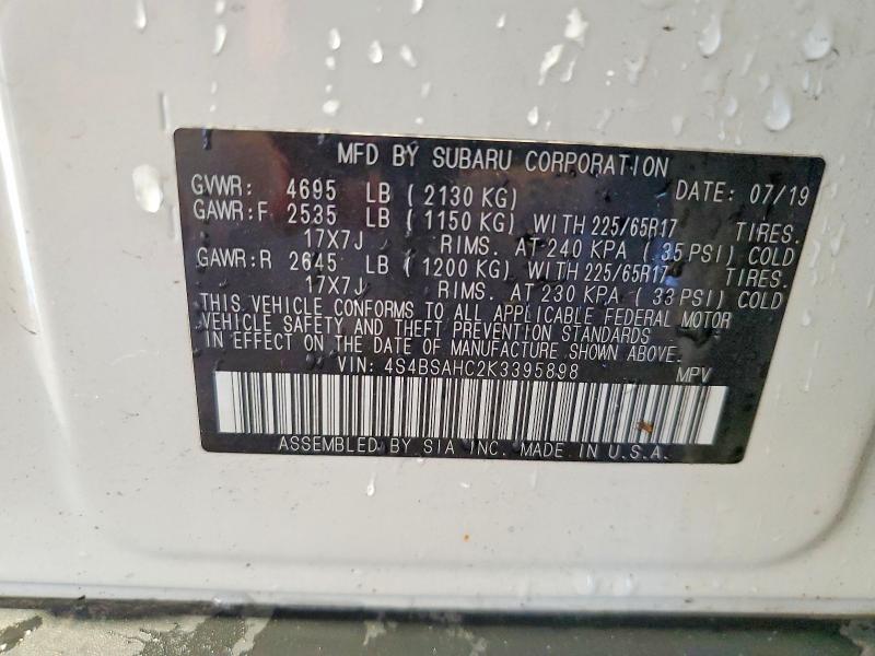 Продажа на аукционе авто 2019 Subaru Outback, vin: 4S4BSAHC2K3395898, номер лота: 48304636