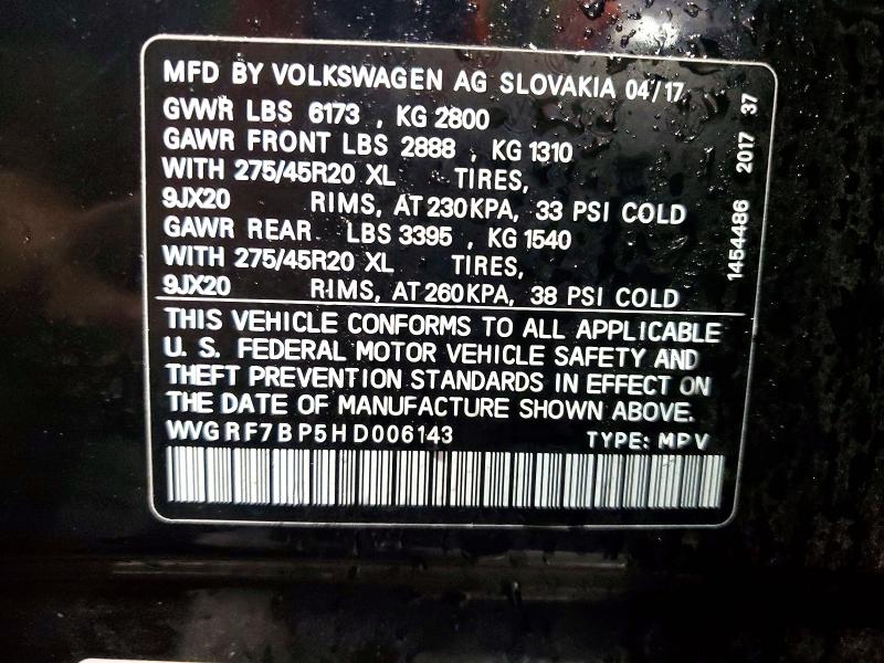 Aukcja sprzedaży 2017 Volkswagen Touareg, vin: WVGRF7BP5HD006143, numer aukcji: 51289086