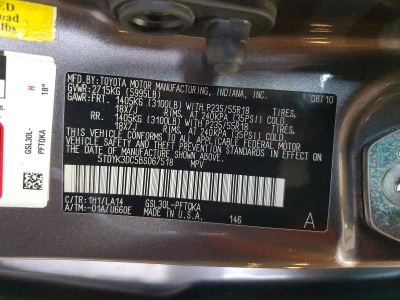 Продажа на аукционе авто 2011 Toyota Sienna, vin: 5TDYK3DC5BS067518, номер лота: 50891486