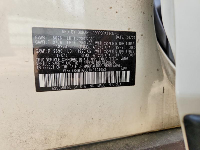 Aukcja sprzedaży 2022 Subaru Outback, vin: 4S4BTGLD1N3104053, numer aukcji: 48816786