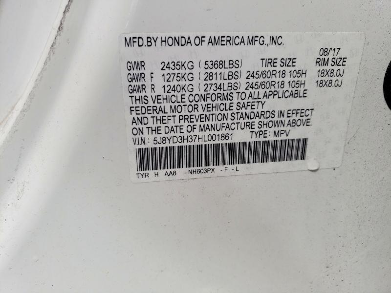 48567486 :رقم المزاد ، 5J8YD3H37HL001861 vin ، 2017 Acura Mdx مزاد بيع
