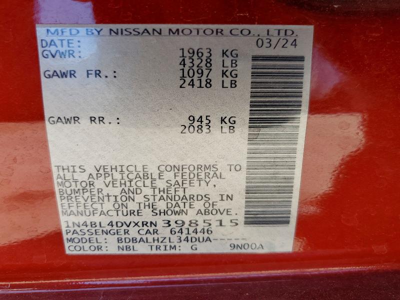 Продажа на аукционе авто 2024 Nissan Altima, vin: 1N4BL4DVXRN398515, номер лота: 48787936