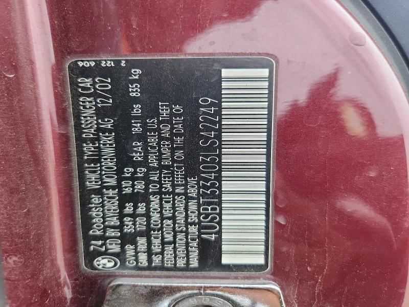 51720426 :رقم المزاد ، 4USBT33403LS42249 vin ، 2003 Bmw Z4 مزاد بيع