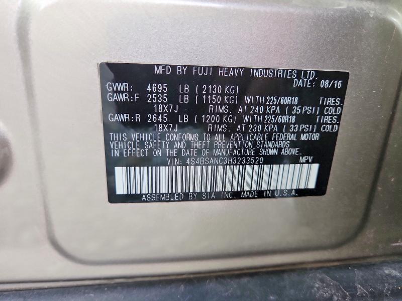 Aukcja sprzedaży 2017 Subaru Outback, vin: 4S4BSANC3H3233520, numer aukcji: 48688796