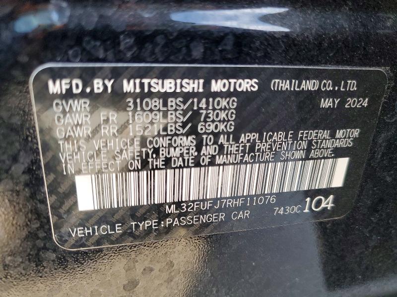 Aukcja sprzedaży 2024 Mitsubishi Mirage, vin: ML32FUFJ7RHF11076, numer aukcji: 49596166
