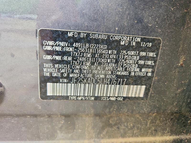 50312096 :رقم المزاد ، JF2SKADC5LH476717 vin ، 2020 Subaru Forester مزاد بيع