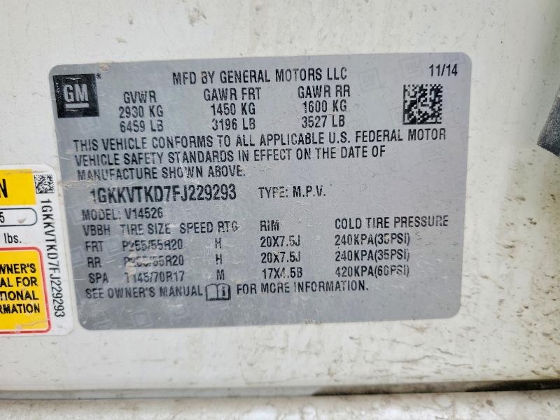 45582846 :رقم المزاد ، 1GKKVTKD7FJ229293 vin ، 2015 Gmc Acadia مزاد بيع