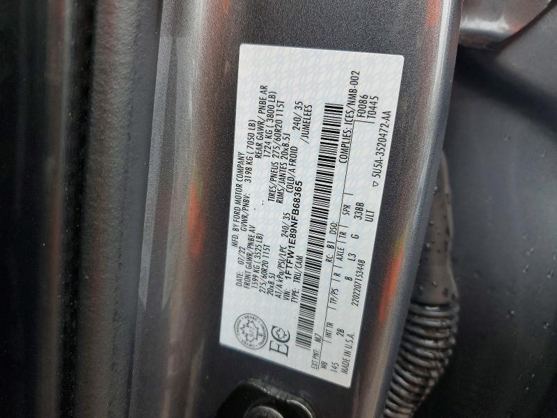 2022 Ford F150 მანქანა იყიდება აუქციონზე, vin: 1FTFW1E89NFB68365, აუქციონის ნომერი: 50834576