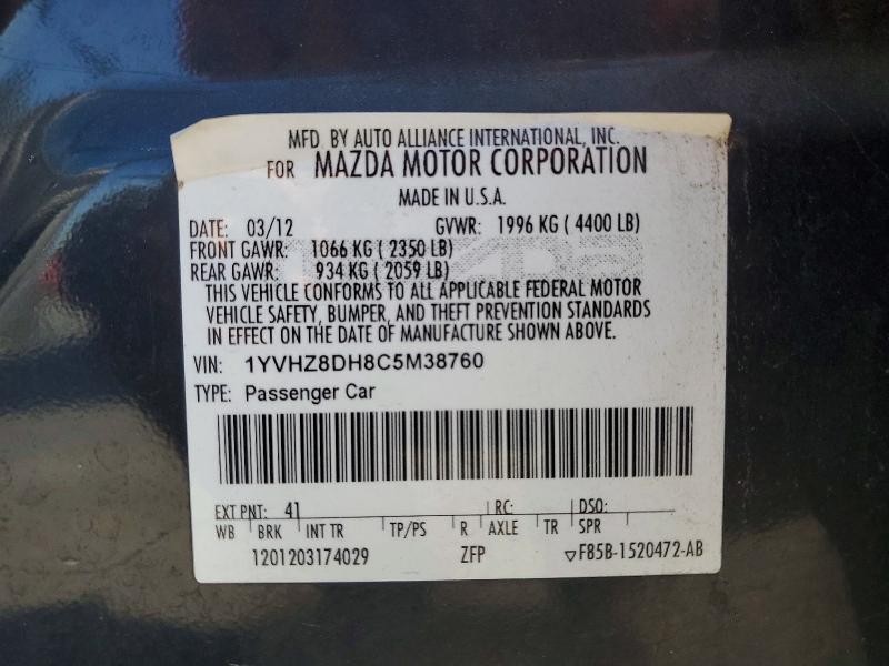 Aukcja sprzedaży 2012 Mazda 6, vin: 1YVHZ8DH8C5M38760, numer aukcji: 49021926