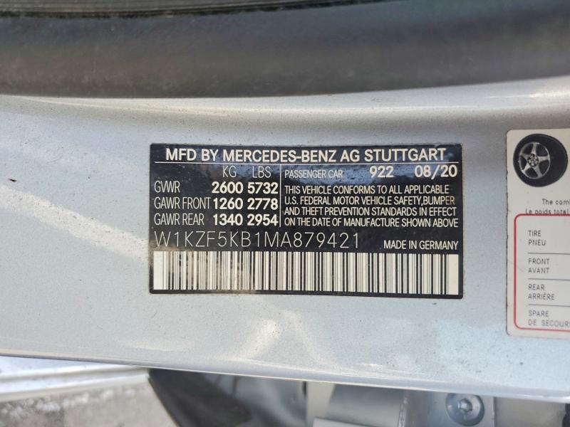2021 Mercedes-benz E მანქანა იყიდება აუქციონზე, vin: W1KZF5KB1MA879421, აუქციონის ნომერი: 50470036