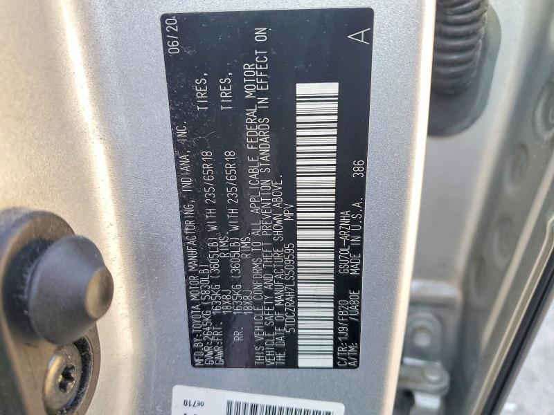 2020 Toyota Highlander მანქანა იყიდება აუქციონზე, vin: 5TDCZRAH7LS509595, აუქციონის ნომერი: 50234146