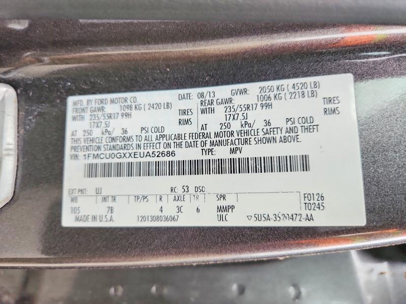 2014 Ford Escape მანქანა იყიდება აუქციონზე, vin: 1FMCU0GXXEUA52686, აუქციონის ნომერი: 48339396