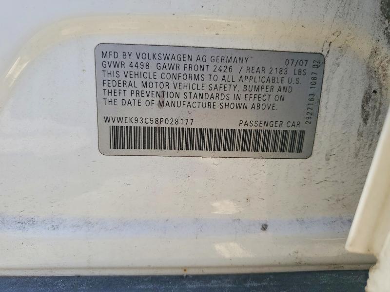 2008 Volkswagen Passat მანქანა იყიდება აუქციონზე, vin: WVWEK93C58P028177, აუქციონის ნომერი: 49400586