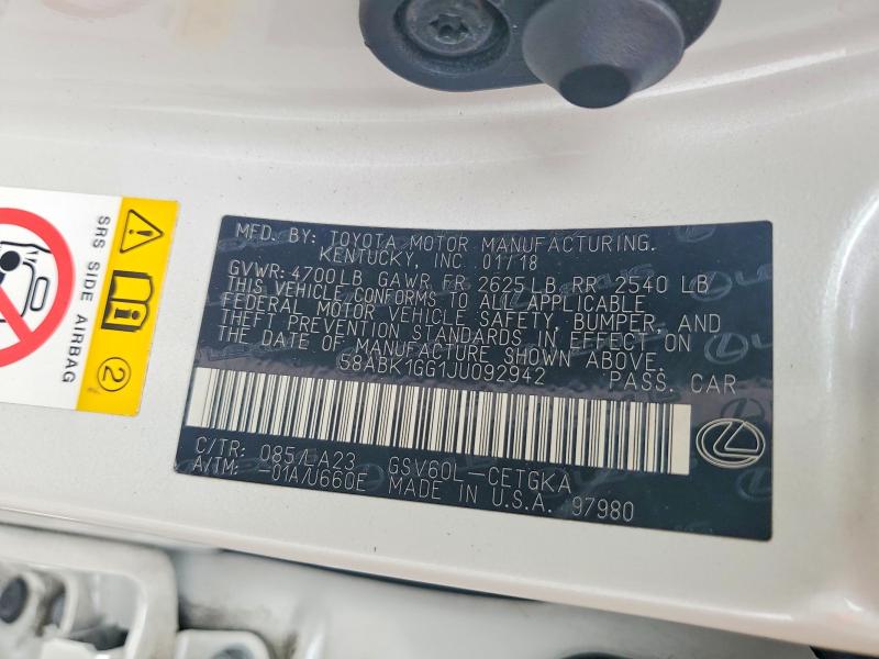 Продажа на аукционе авто 2018 Lexus Es, vin: 58ABK1GG1JU092942, номер лота: 50651026