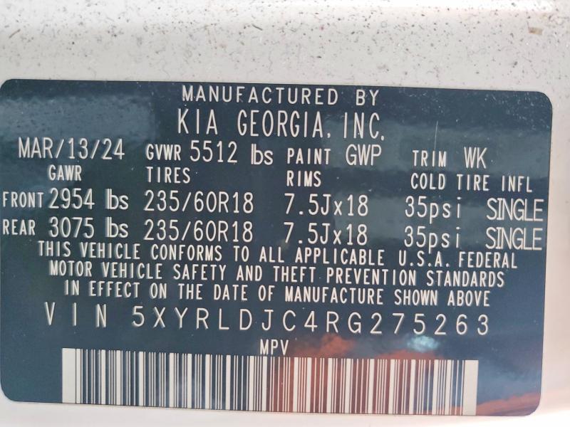 Продажа на аукционе авто 2024 Kia Sorento, vin: 5XYRLDJC4RG275263, номер лота: 51714146