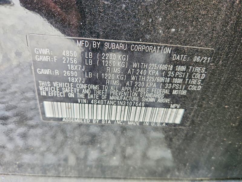 Продаж на аукціоні авто 2022 Subaru Outback, vin: 4S4BTANC1N3107648, номер лоту: 49303146