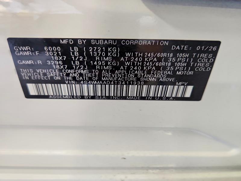 Aukcja sprzedaży 2026 Subaru Ascent, vin: 4S4WMAAD4T3411938, numer aukcji: 49973056