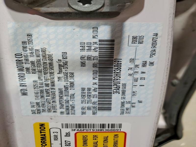 Auction sale of the 2017 Ford Fusion, vin: 3FA6P0T93HR368691, lot number: 50819166
