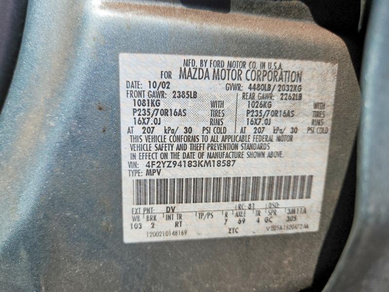 2003 Mazda Tribute მანქანა იყიდება აუქციონზე, vin: 4F2YZ94183KM18587, აუქციონის ნომერი: 48477256